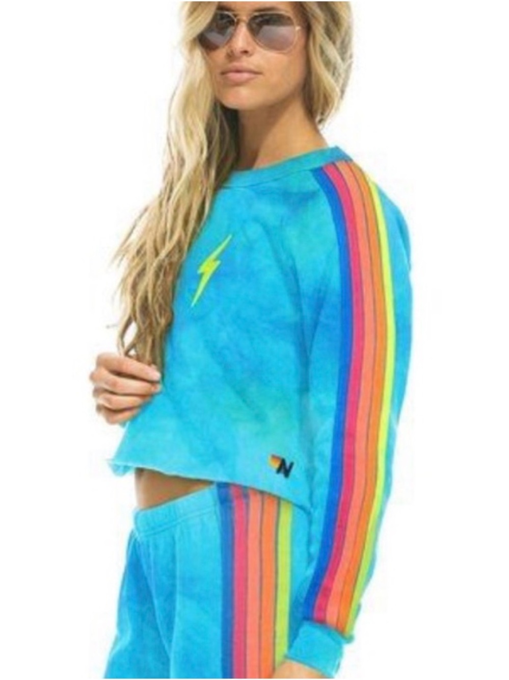 Aviator Nation Tie Dye Rainbow Stripe Cropped Sweatshirt Size Medium